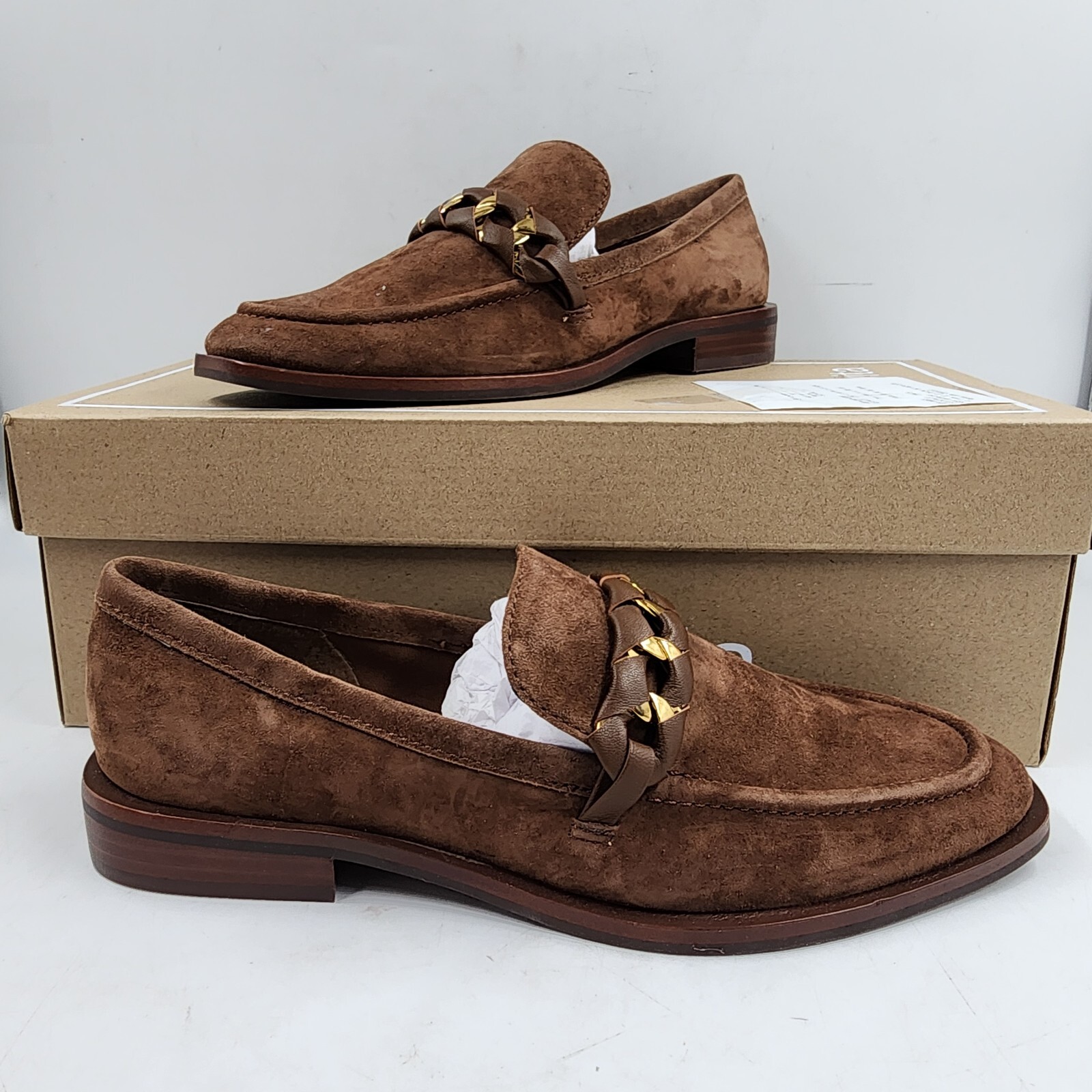 Dolce Vita Sallie Suede Chain Bit Loafers Women's 7.5 Brown Round Toe Slip On - Picture 4 of 18