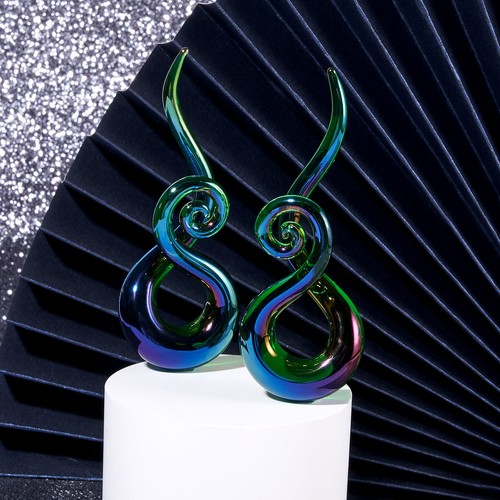 PAIR PYREX GLASS EAR PLUGS SPIRAL TWIST TAPER JELLYFISH EAR GAUGES FLESH TUNNELS