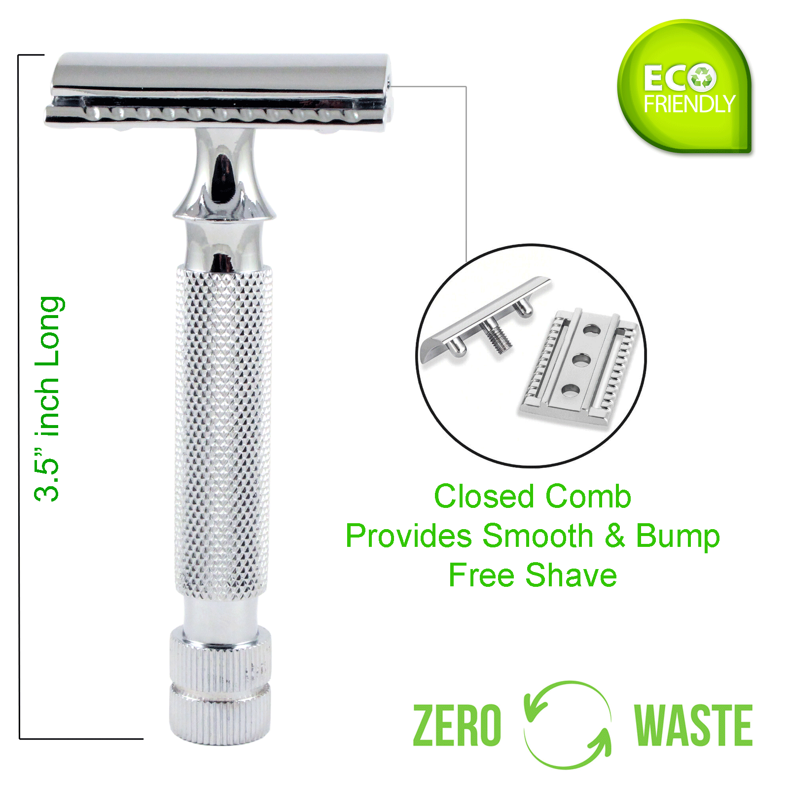 STAINLESS STEEL HEAVY DUTY DOUBLE EDGE SAFETY RAZOR FOR MEN + 10 SHAVING BLADES