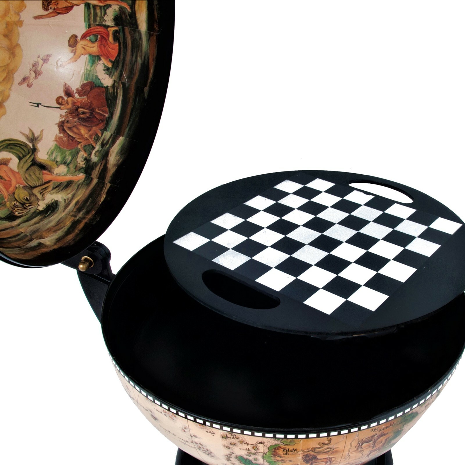 Handcrafted Tabletop Vintage Rotating World Globe Chess Game Set Home Décor