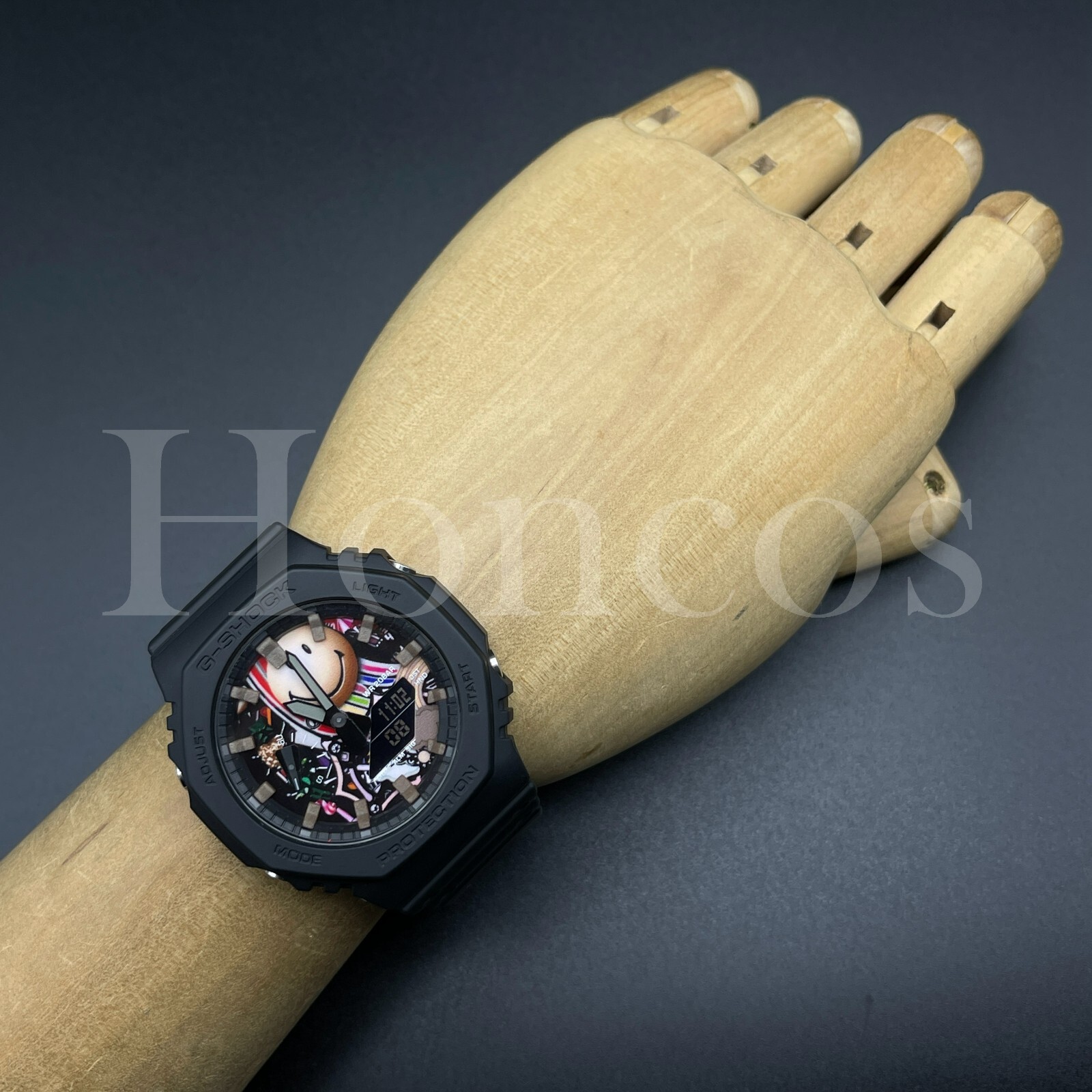 Pre-owned G-shock Custom Made Mod  Watch Ga2100-1a1 Casio Smile Face Dial Brown Scale Ring
