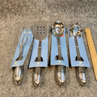 Michael Graves Kitchen Set Stainless Steel Whisk Turner Spoon & Pasta Fork