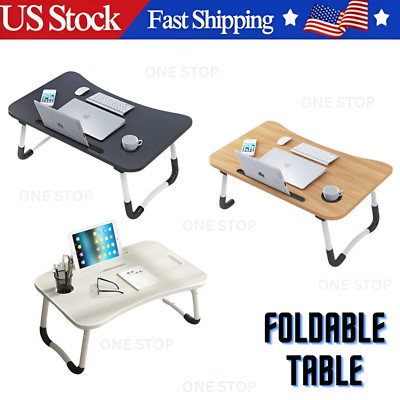 Portable Laptop Tray Stand   Foldable Bed Table with Cup Slot for Home & Office