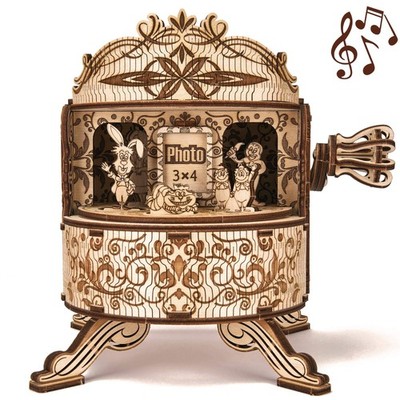 Wood Trick Happy Birthday Wooden Music Box Kit - w/ Fairy Characters - Hand Cran