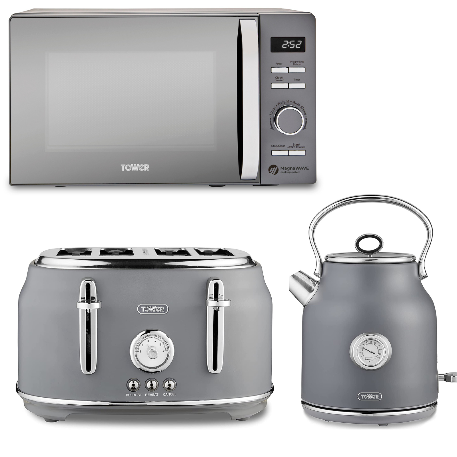 Tower Renaissance Grey Kettle 4 Slice Toaster 800W 20L