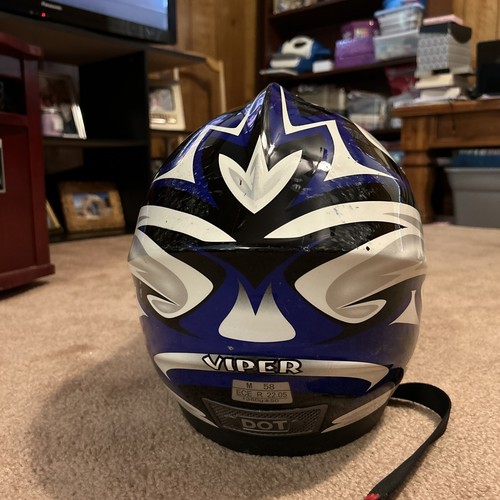 Vega Viper Volt Graphic Off-Road White Blue Unisex Motorcycle Helmet Sz Medium