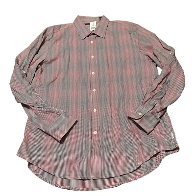 Perry Ellis Shirt Mens XXL 2XL Long Sleeve Button Up Dress Red Blue Plaid
