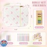 Bible Cover Case for Women,Bible Study Supplies Accessories,Bible Journaling Kit,Pink Flower Carrying Case with Highlighters