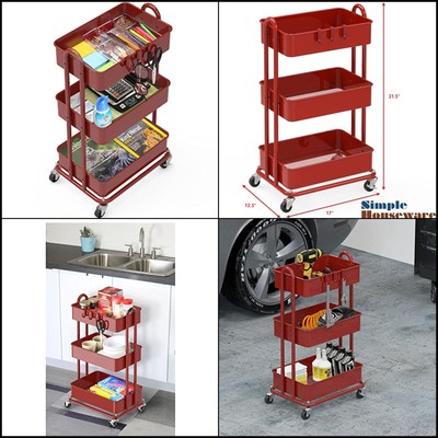 Simple Houseware Heavy Duty 3-Tier Metal Utility Rolling Cart