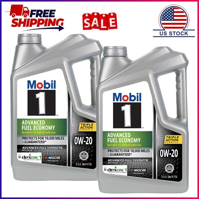2 Pack, Mobil 1 Advanced Fuel Economy Full Synthetic Motor Oil 0W-20, 5 Quart