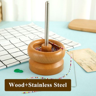 Wooden Bead Spinner with 2 Beading Needles Easy to Operate Spin Beading Bowl  