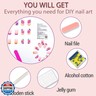 Colorful French Tip Press On Nails - Short Square Designs with Relief Flowers, Artificial Stick Ons for Women