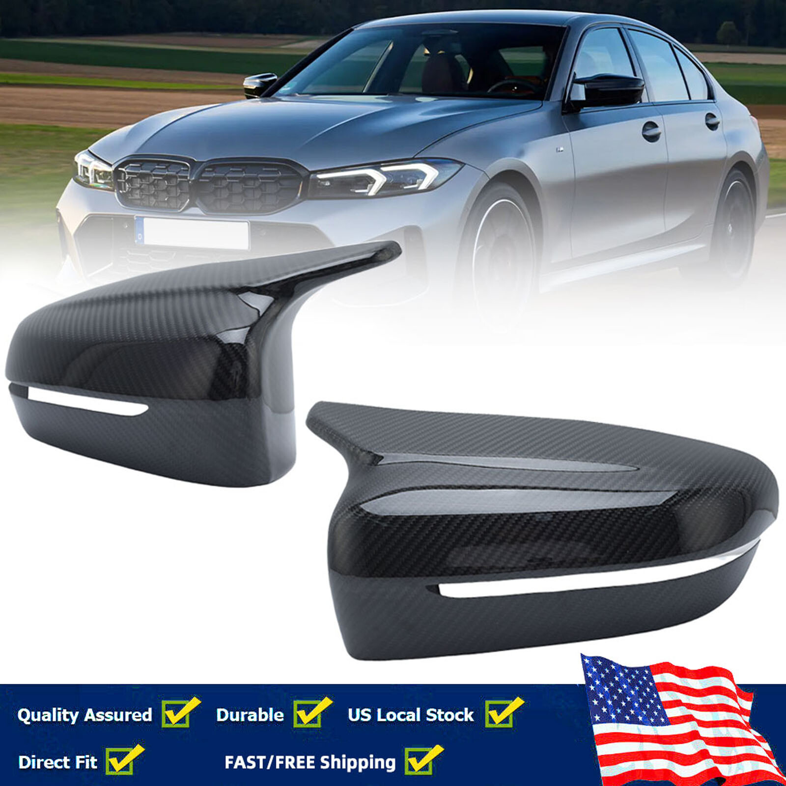 M Style Pair Real Carbon Fiber Mirror Cover Caps For BMW G30 G20 G11 G12 2017-23