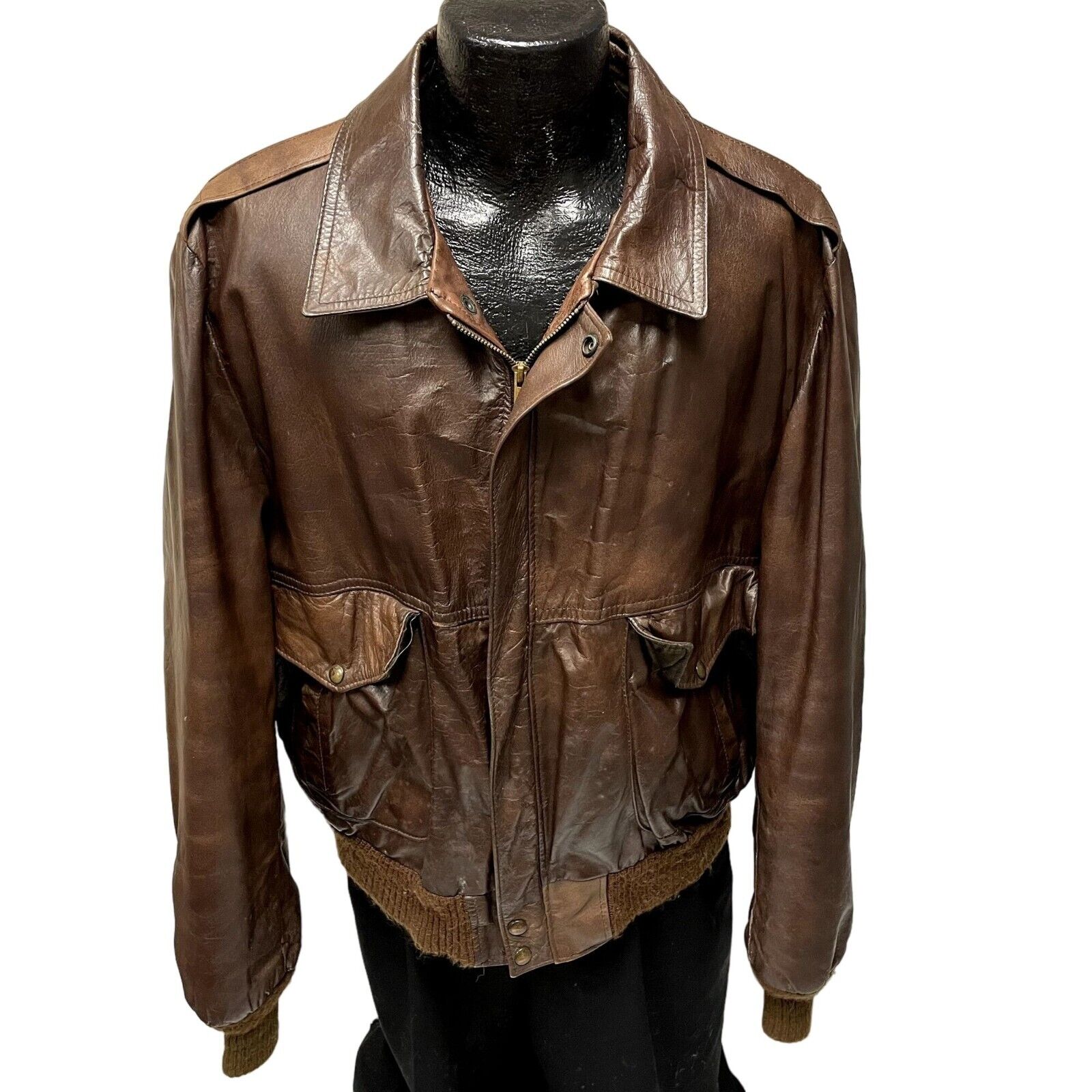 Vtg 80's Excelled USA Men Brown DISTRESSED Leather Bomber A2 Flight Biker Jacket Vtg 80's Excelled USA Men Brown DISTRESSED Leather Bomber A2 Flight Biker Jacket