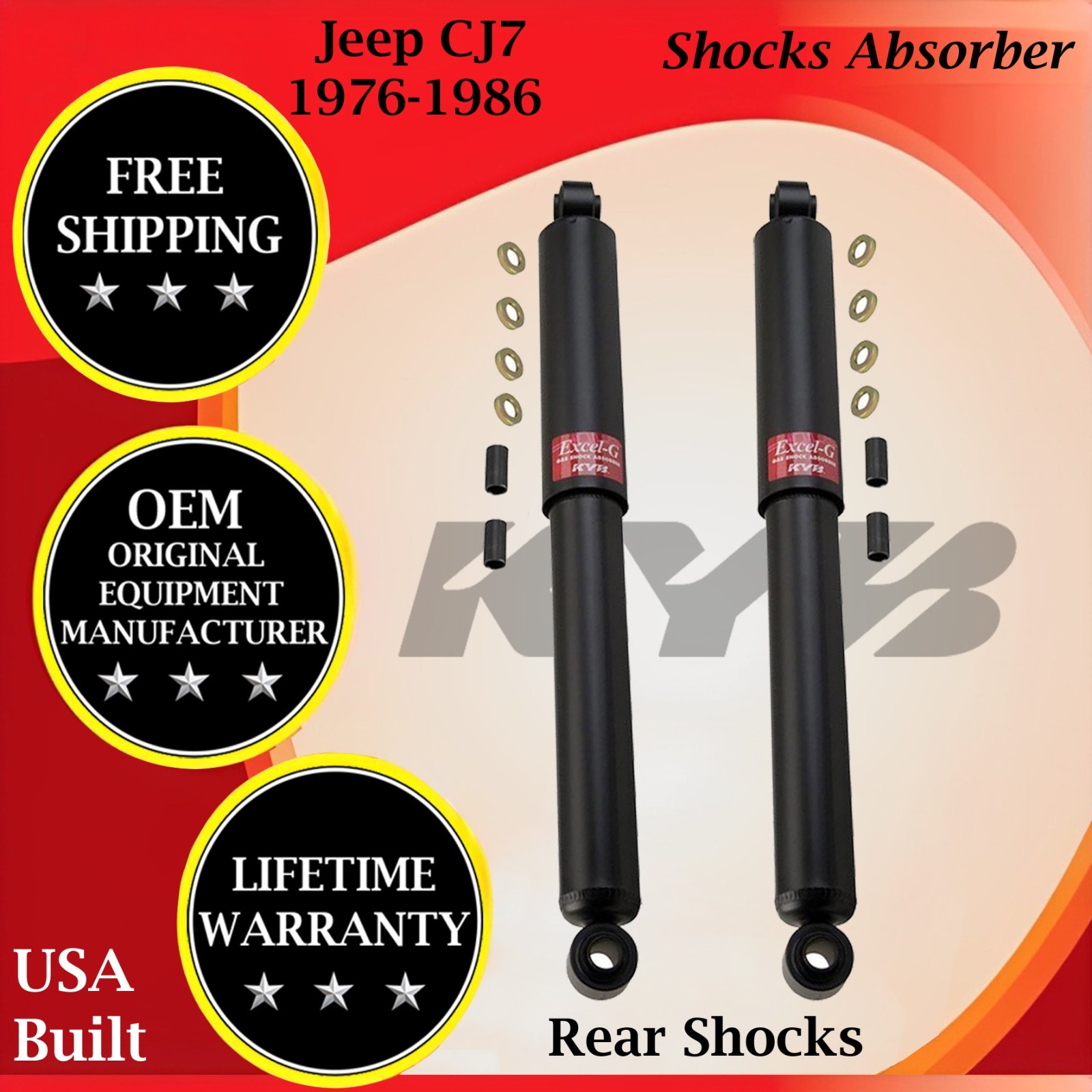 KYB OEM Rear Shocks For 1976-1986  Jeep CJ7 Lifetime Warranty