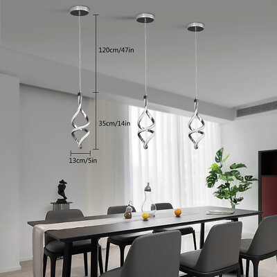 3 Pack Modern Dimmable LED Chandelier Wave Spiral Pendant Light Fixture Kitchen