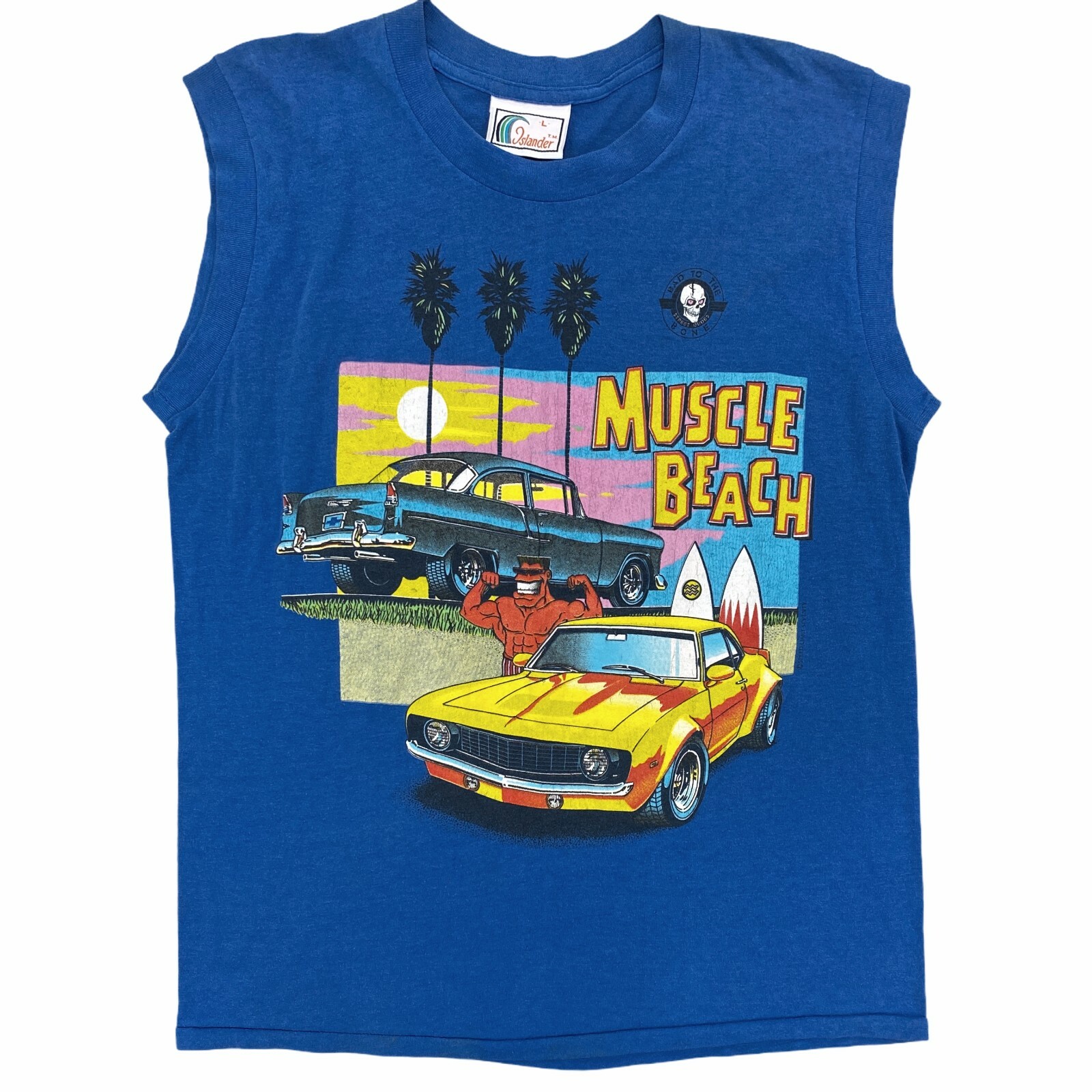 

Винтажная футболка Muscle Beach Hot Rod без рукавов без рукавов Tank Top Cars Blue Single Stitch, Синий