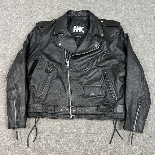 Vintage 90's FMC Leather Motorcycle Jacket Superstar Size 50 Vintage 90's FMC Leather Motorcycle Jacket Superstar Size 50