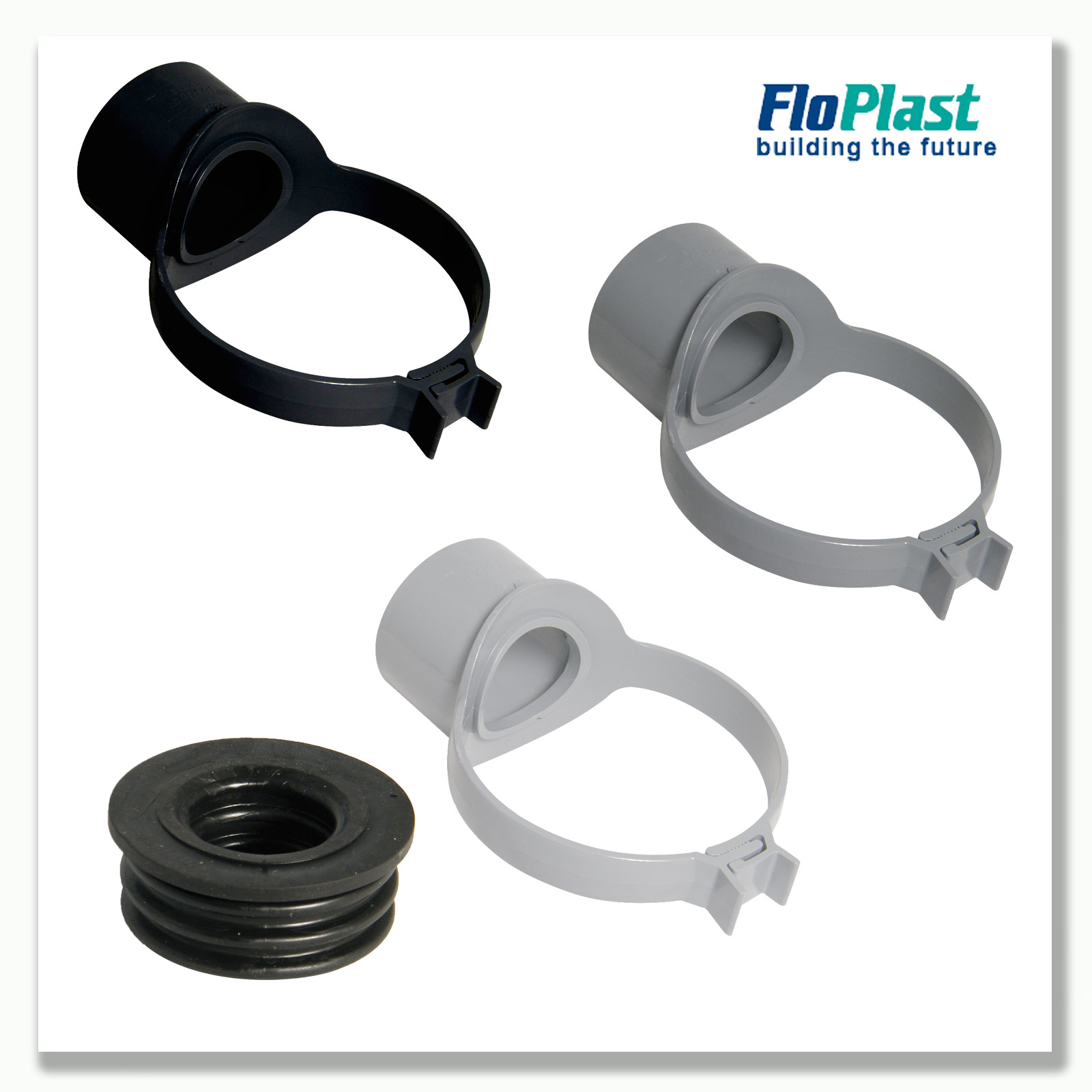 FLOPLAST 110mm SOIL PIPE STRAP BOSS INC 32,40 or 50mm RUBBER ADAPTER