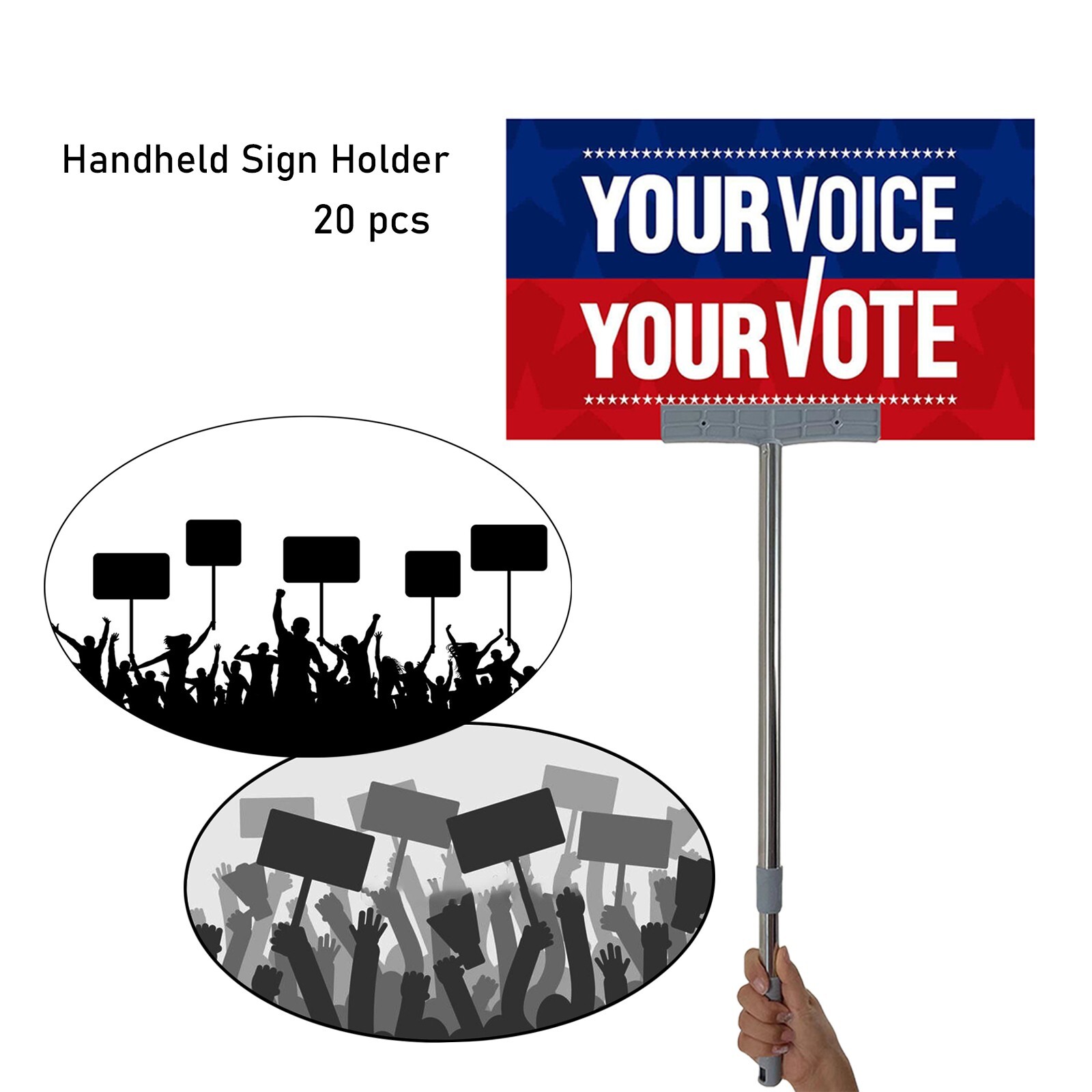 2x Handheld Stainless Steel Sign Holders Welcome
