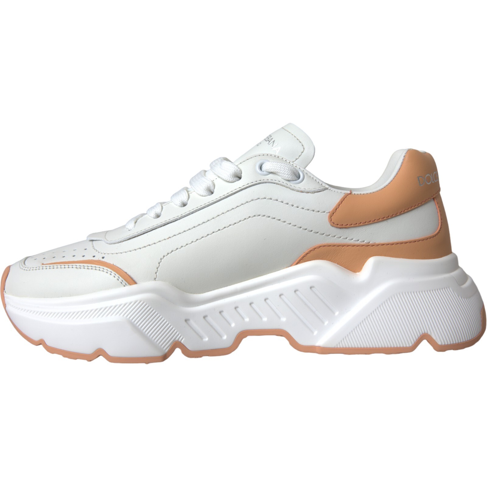 Pre-owned Dolce & Gabbana Shoes White Peach Daymaster Leather Sneakers Eu39.5 / Us9 940usd