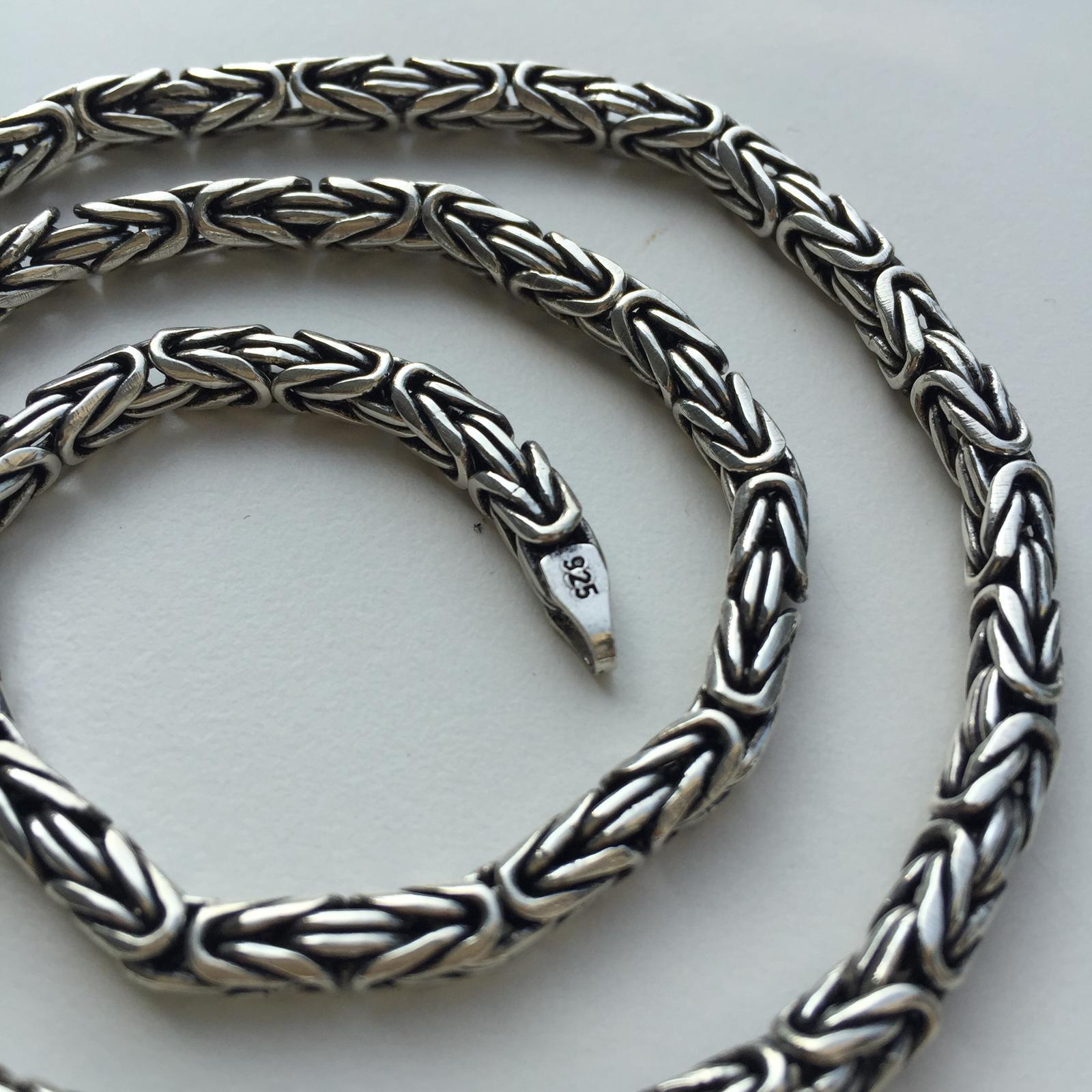 Pre-owned Handmade Bali Mens Byzantine Chain Necklace 6.5mm 105gr 24inch Solid 925 Sterling Silver