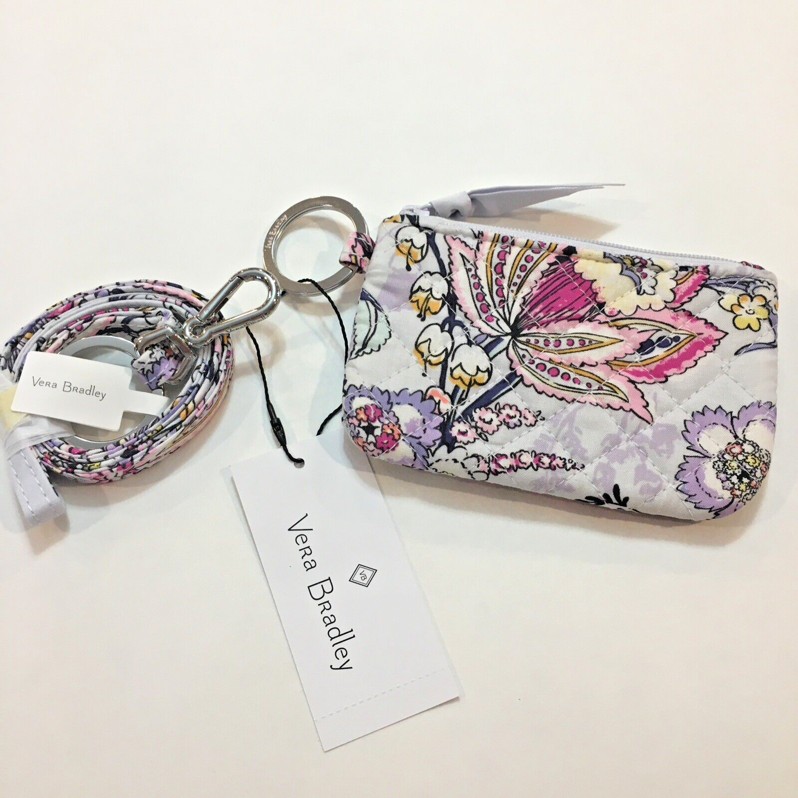 NWT Vera Bradley Zip ID Case & Lanyard Hummingbird Park NEW Coin Purse Quilted