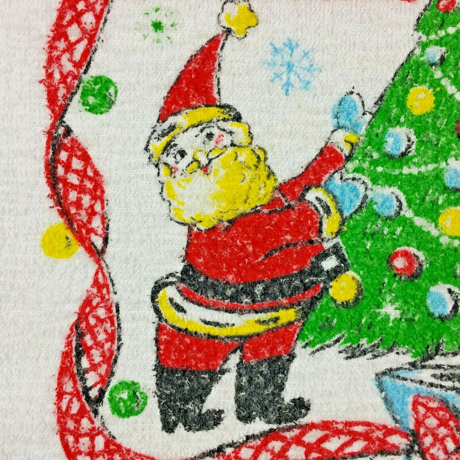 Vintage Christmas Towel Santa Hand Tea Terry Cotton USA MCM