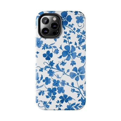 Cute Blue Floral Flower Tough Apple iPhone & Samsung Galaxy Case Cover For Women