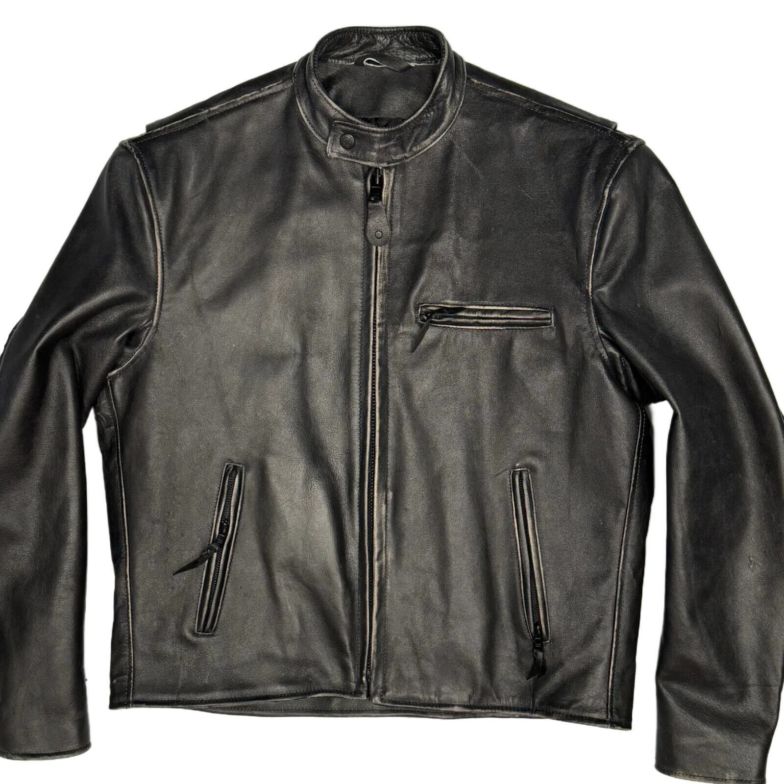 Legendary USA Black Leather Distressed Cowhide Cafe Racer Legendary USA Black Leather Distressed Cowhide Cafe Racer