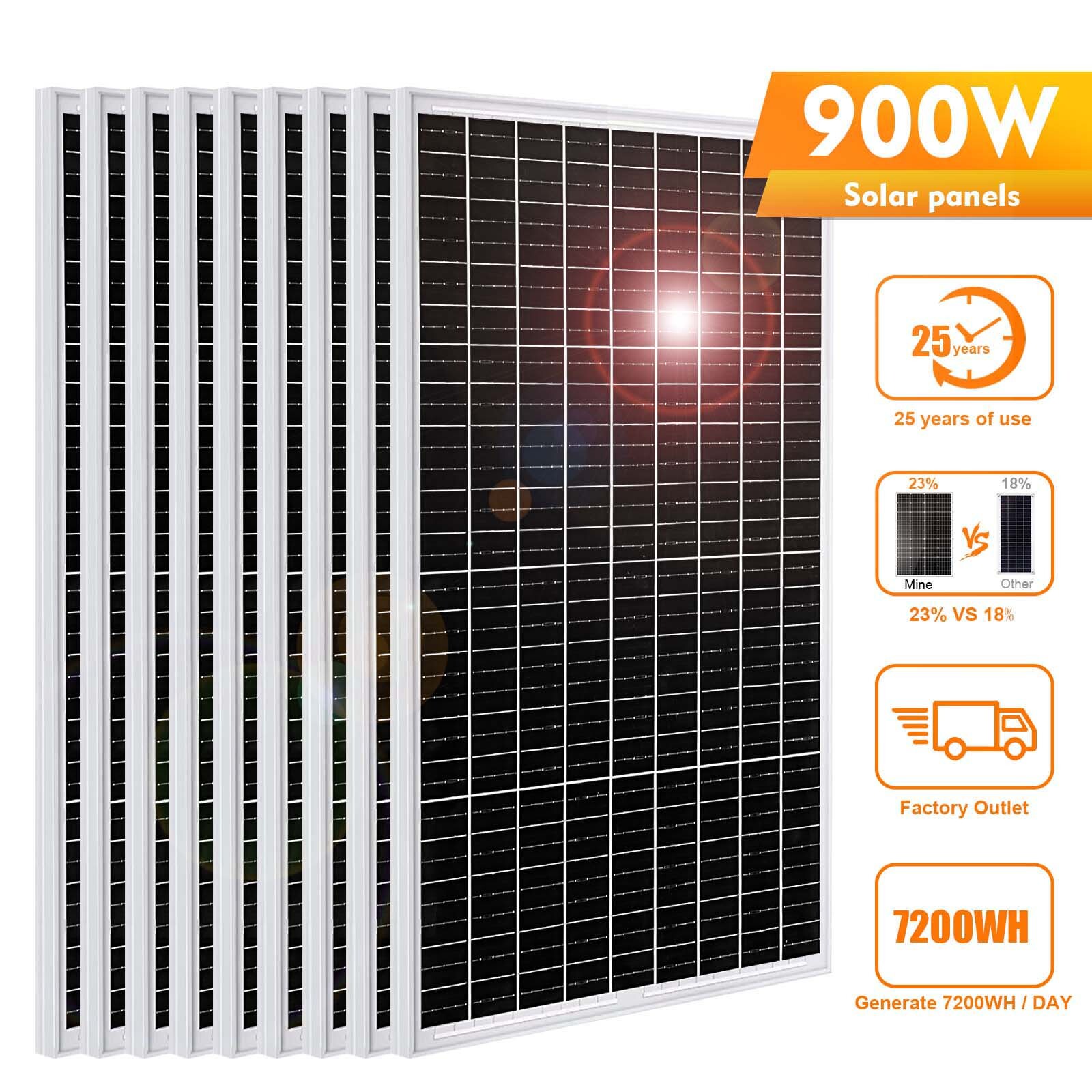 900W Mono Solar Panel 100W 12V/24V/36V/48V PV Module RV Camping Home Off Grid