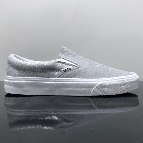 Vans Slip On Metálico Serpiente Plata Verdadera Entrenadores