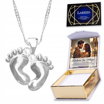 925 Silver Necklace with Baby Feet Pendant Engravable Personalized Gift for