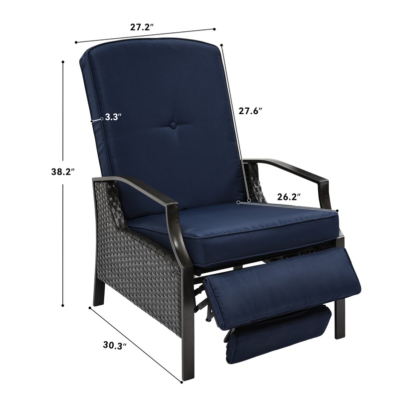 2PC Rattan outdoor deck adjustable recliner wicker courtyard recliner w/cushions