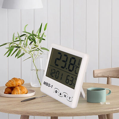 Indoor Digital Thermometer Hygrometer Clock Wall Mounted Electronic Temperature