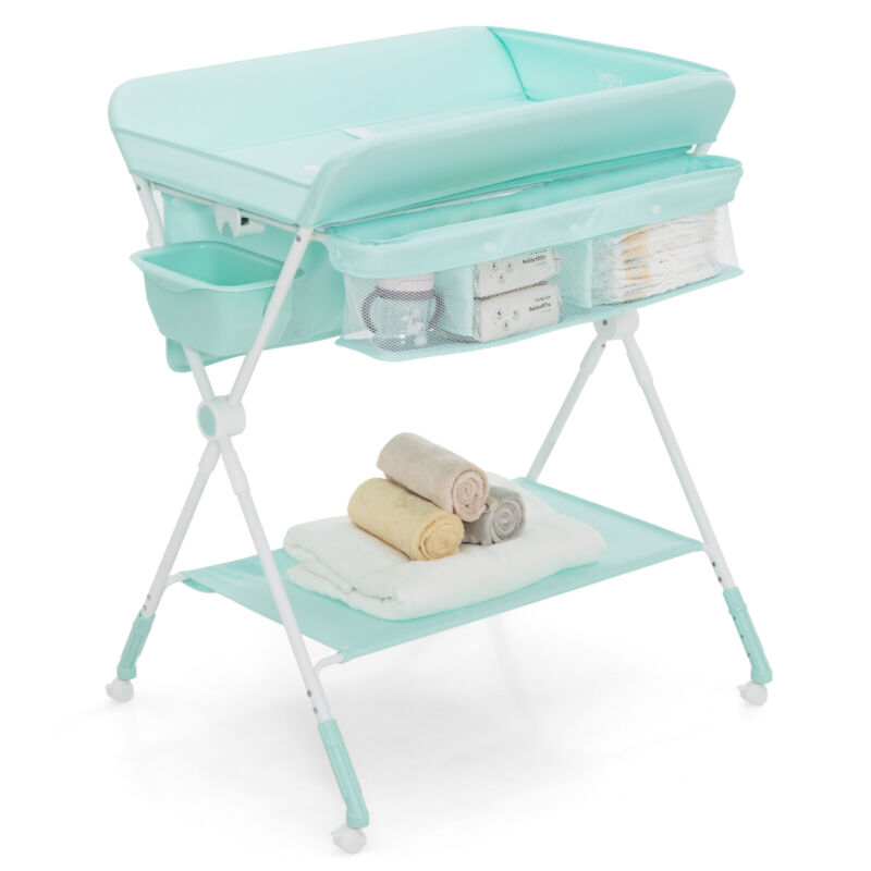 Foldable Baby Diaper Changing Table Mobile Nursery Organizer for Newborn Blue