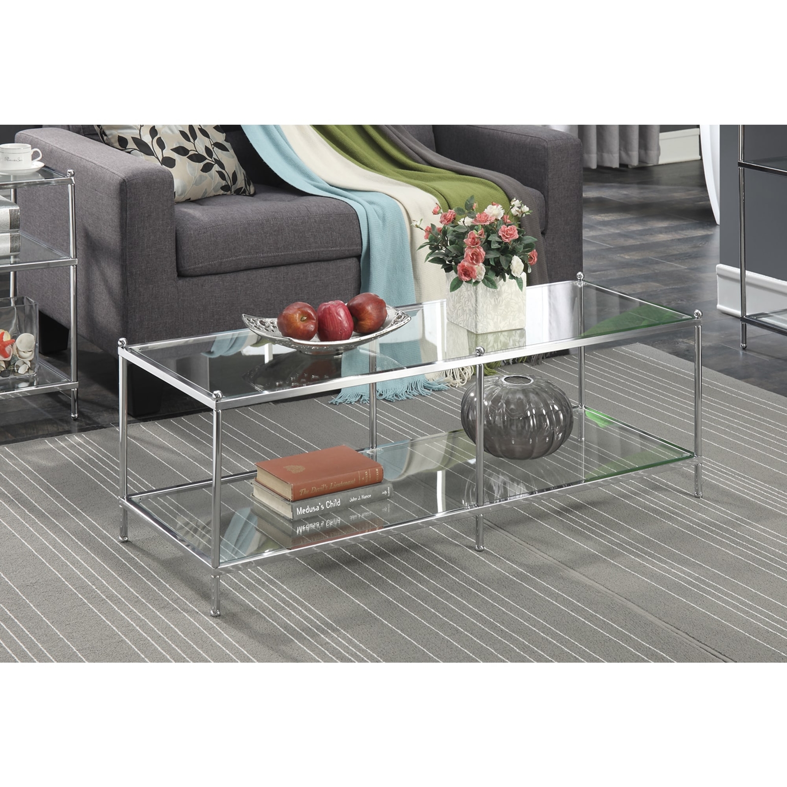Details About Modern Glass Top Coffee Table Rectangular Chrome Silver Finish With Lower Shelf