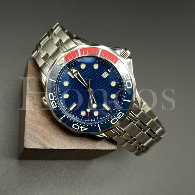 Custom Made MODS SUB Diver 300M Style Watch Auto Movement Blue/White/Red M