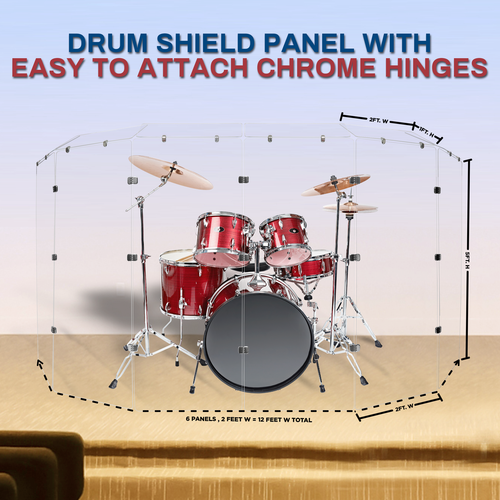 PENNZONI Drum Shield 5ft Acrylic Panels w/ Deflector & Bright Chrome Hinges