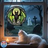 CRISGIF Stained Glass Window Hanging - Halloween Black Bat Green Wings Monster Suncatcher for Doors Garden Home Spooky Sun Catchers Gothic Decor Horror Gift for Women Men Friend Boy Girl 6.3 in