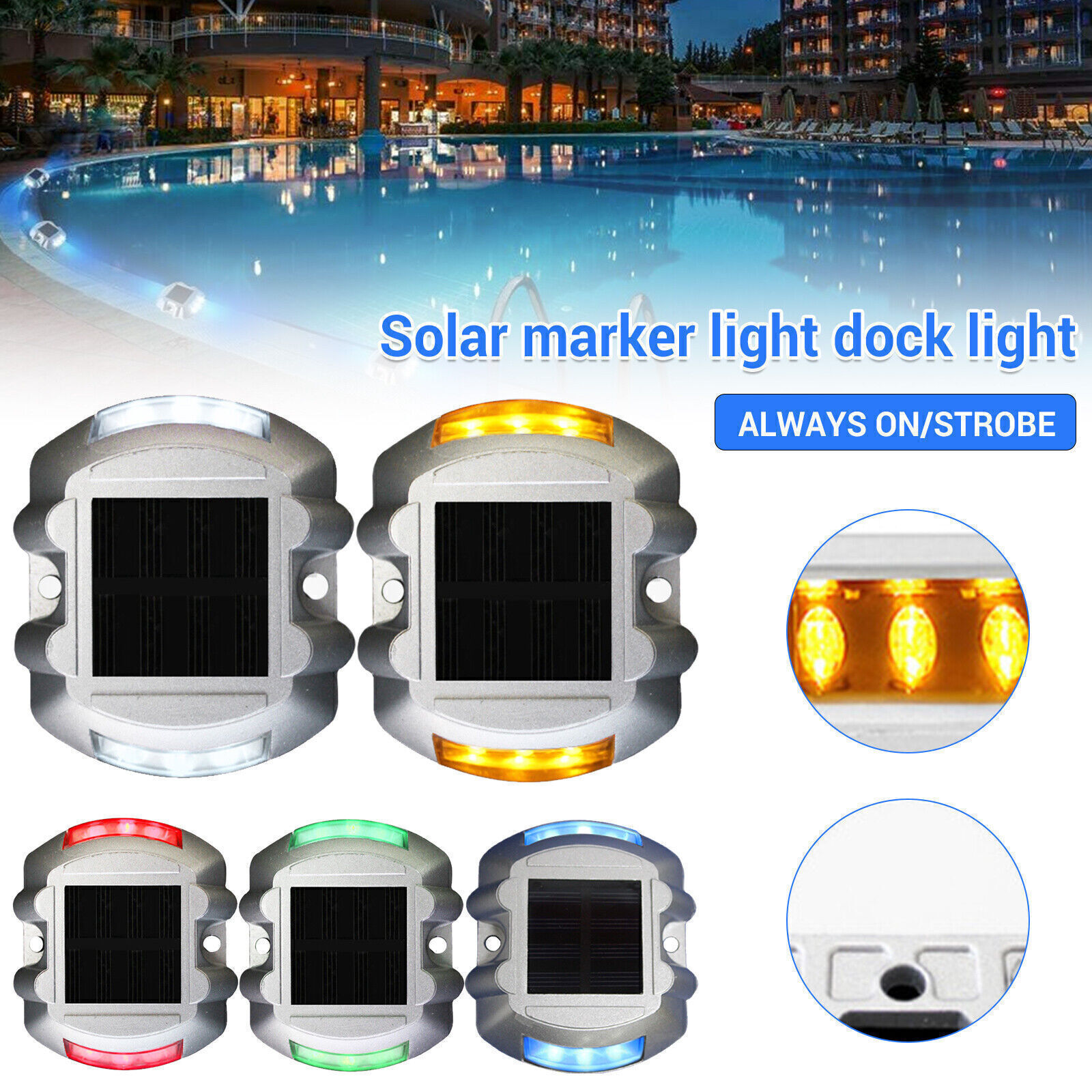 6LED Solar Dock Light Pathway Warning Driveway Marker Lamp Path Deck Lights IP67