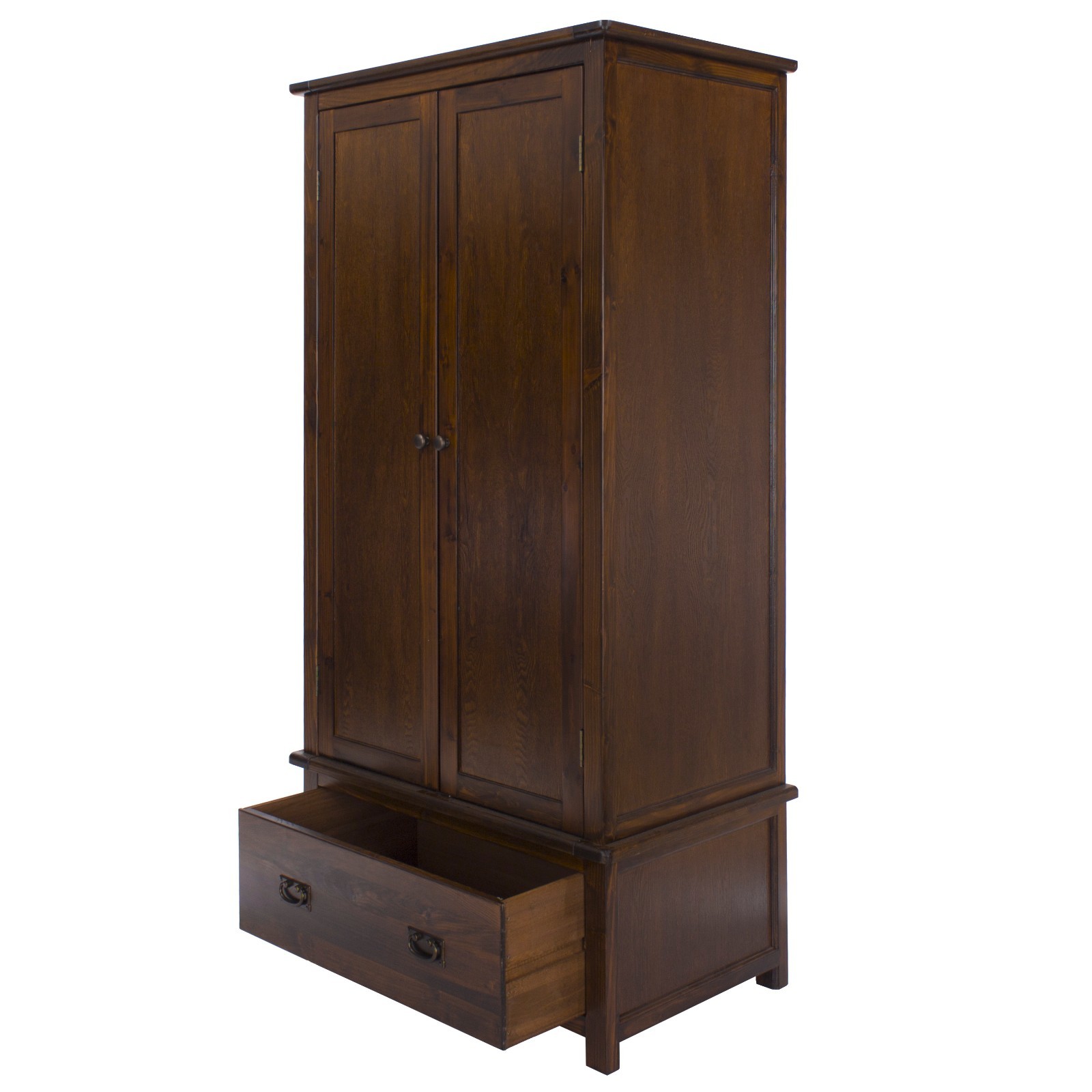 Details About Wardrobe 2 Door 1 Drawer Antique Boston Dark Wood Bedroom Furniture Set Solid