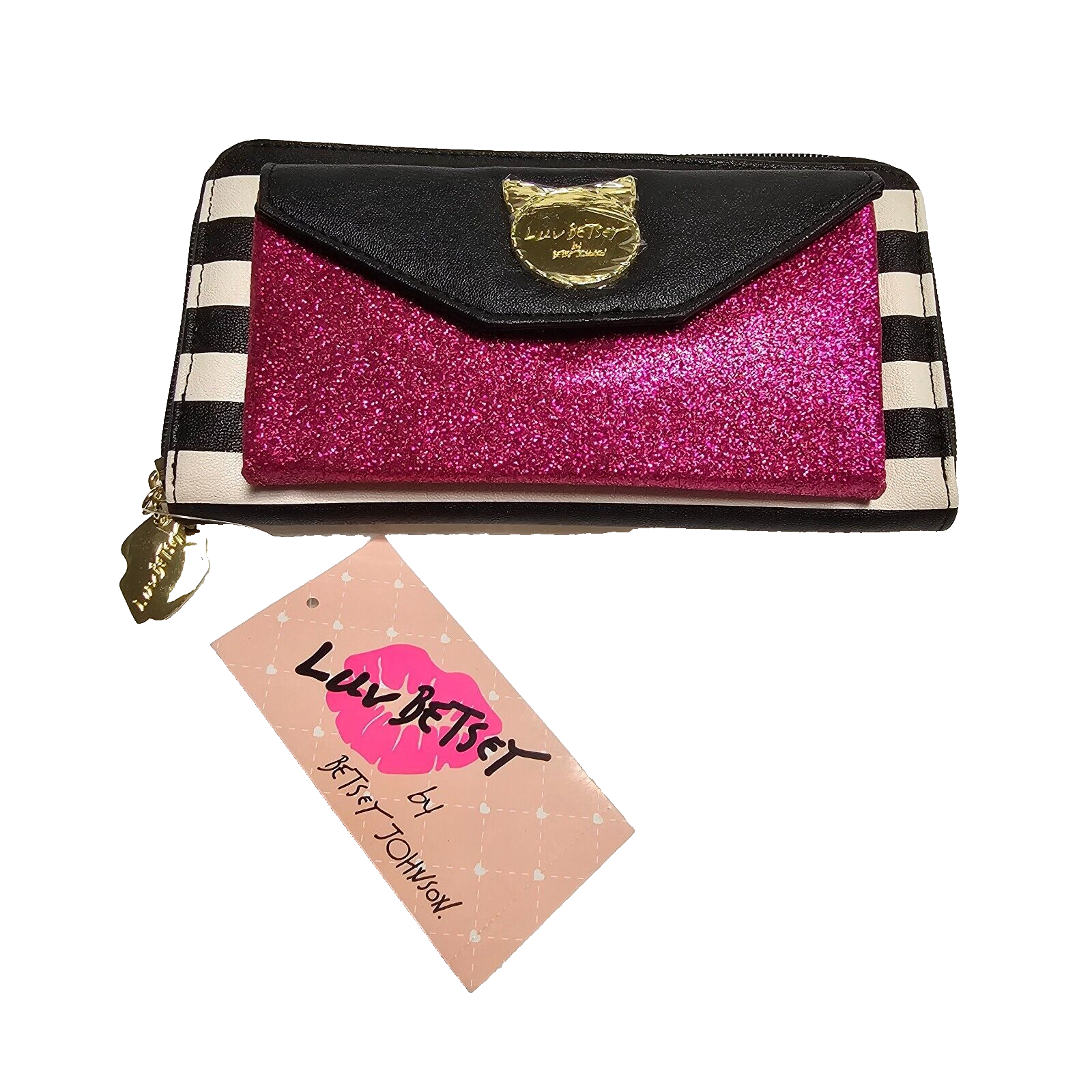Luv Betsey Johnson Wallet Button Flap Zip Black White Stripe