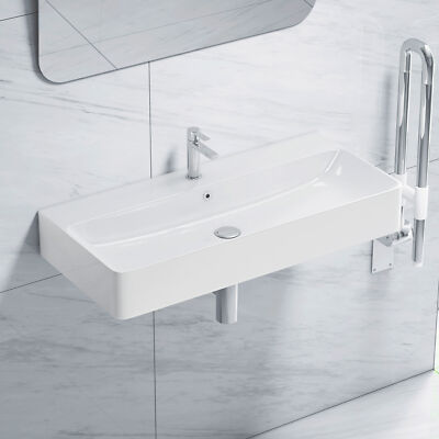 Eridanus 36 Inch Wall Mount Basin White Vitreous China Bathroom Sink Rectangular