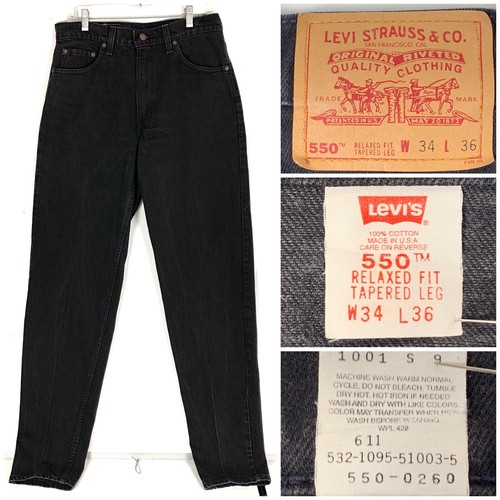 LEVI’S 550 BLACK W34L36 /Made in USA ’90 Vintage 90s Levi's 550 Black Denim Jeans Relaxed Fit Made in
