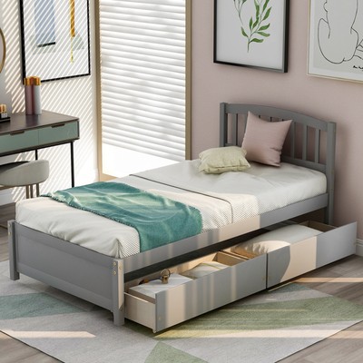 With Two Drawers And Headboard, Gray
