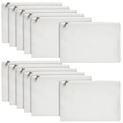 12-Pack Bulk Blank Canvas Zipper Pouch Set, Canvas Pencil Pouch, 8x6 in