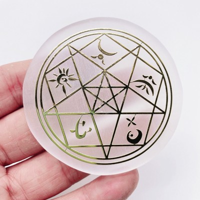 1pc Natural selenite disc section Reiki plate Crystal Quartz Healing Decorate