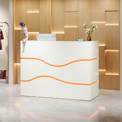 White Modern Reception Desk with Led Light, Checkout Counter for Retail Salon