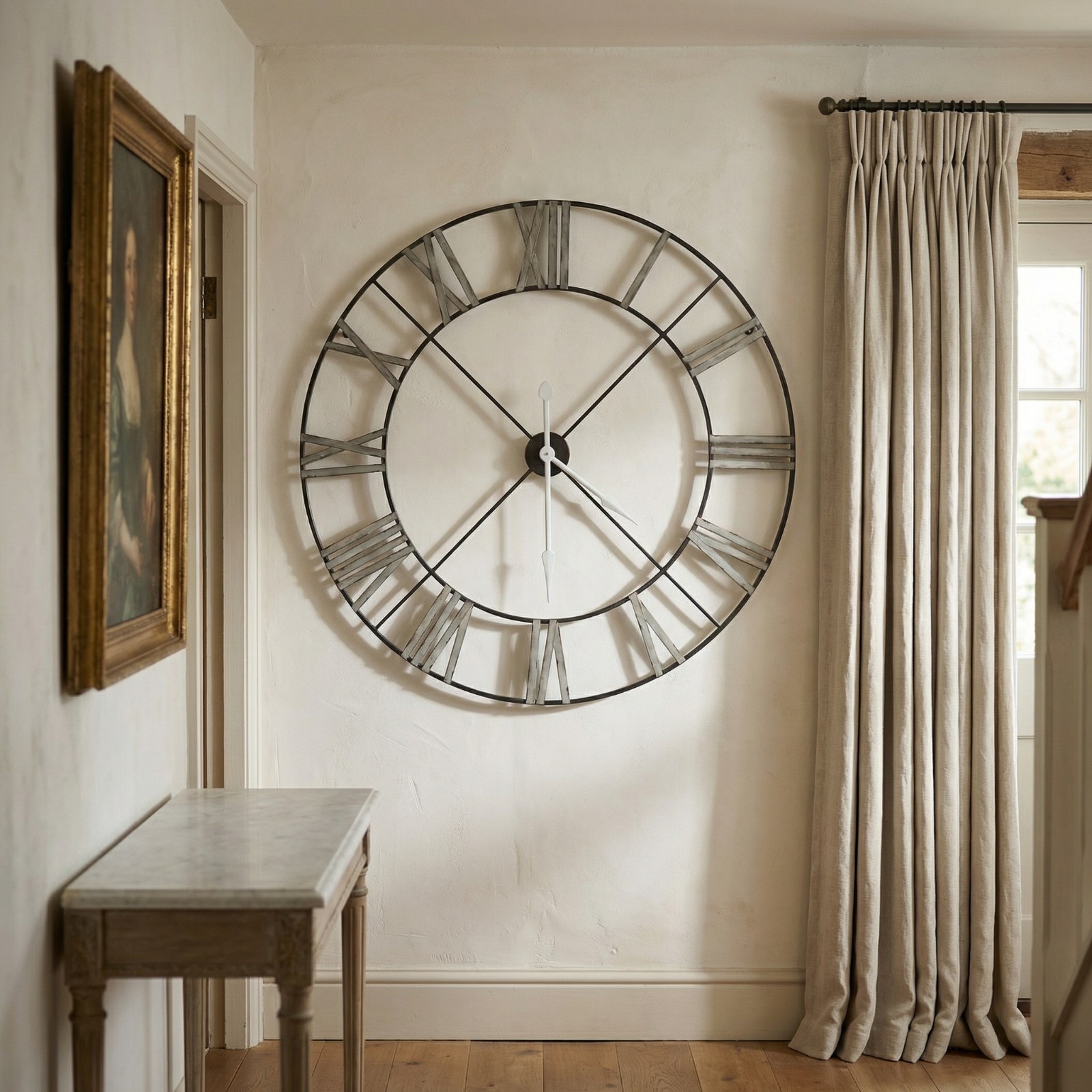 Loft Large Antique Style Distressed Contemporary Skeleton Metal Wall Clock 110cm